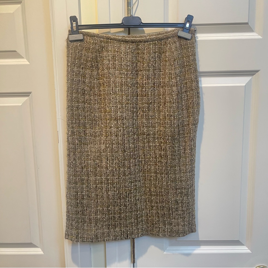 Lela Rose Brownish Wool Plaid Pencil Skirt